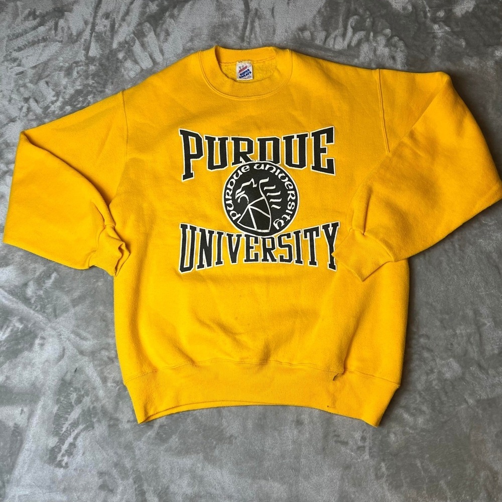 Vtg Purdue University Mens Large Sweatshirt Crewneck Yellow Pullover Made in USA